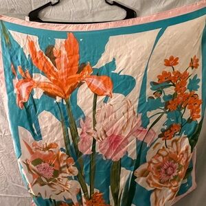 Floral Silk Scarf - Orange and Teal